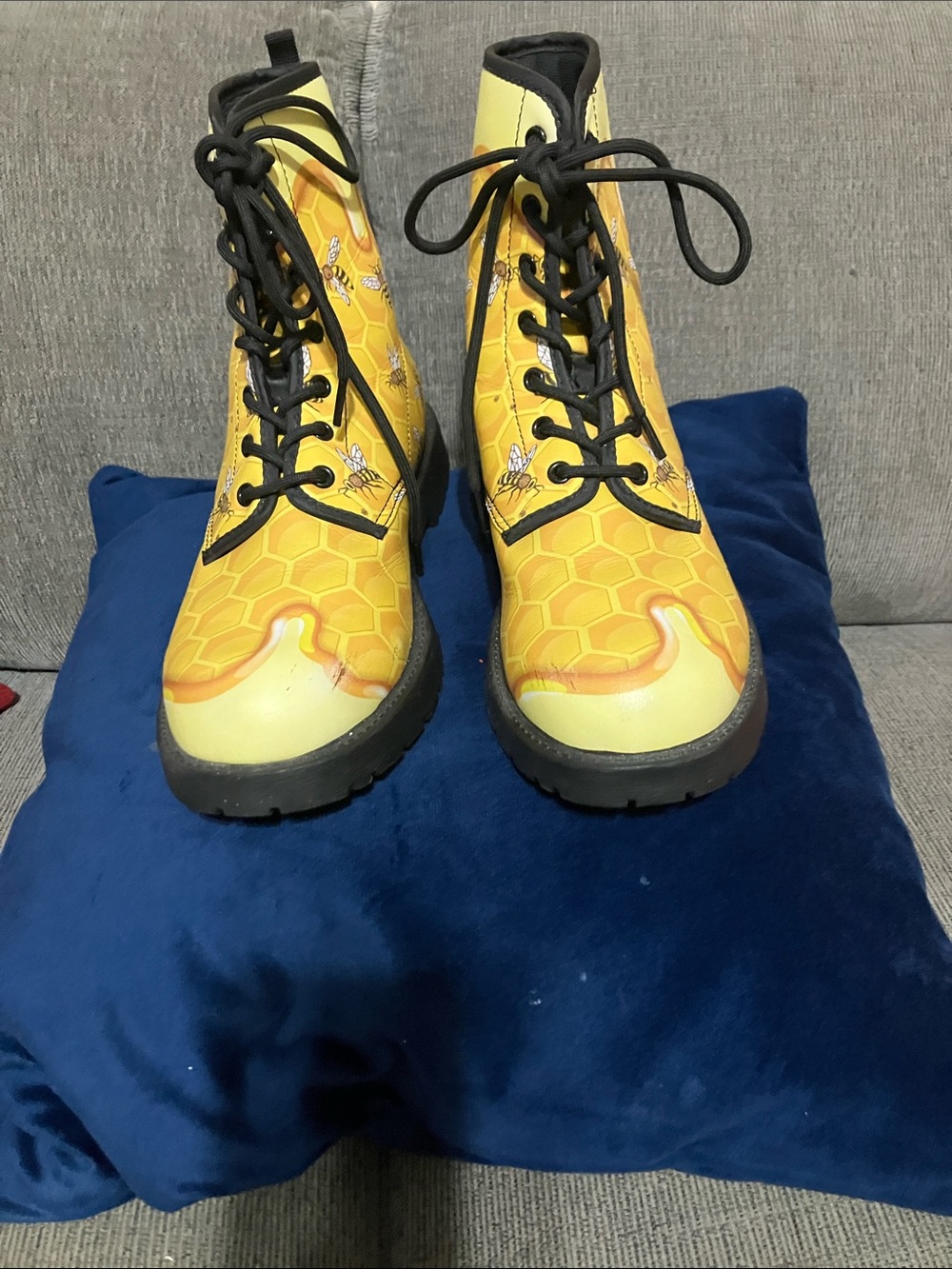 Honey Bee Vegan Leather Combat Boots:Bohemian Cowgirl Style Size 10 - Picture 3 of 10